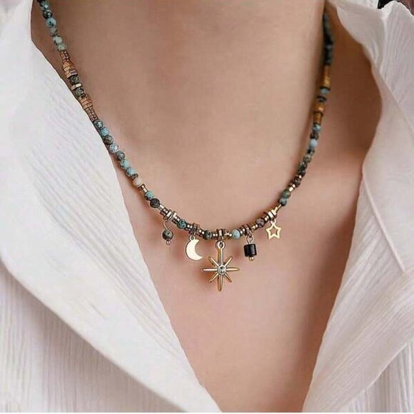 Celestial Charm Beaded Necklace – Moon, Star & Sunburst - Picture 3 of 3